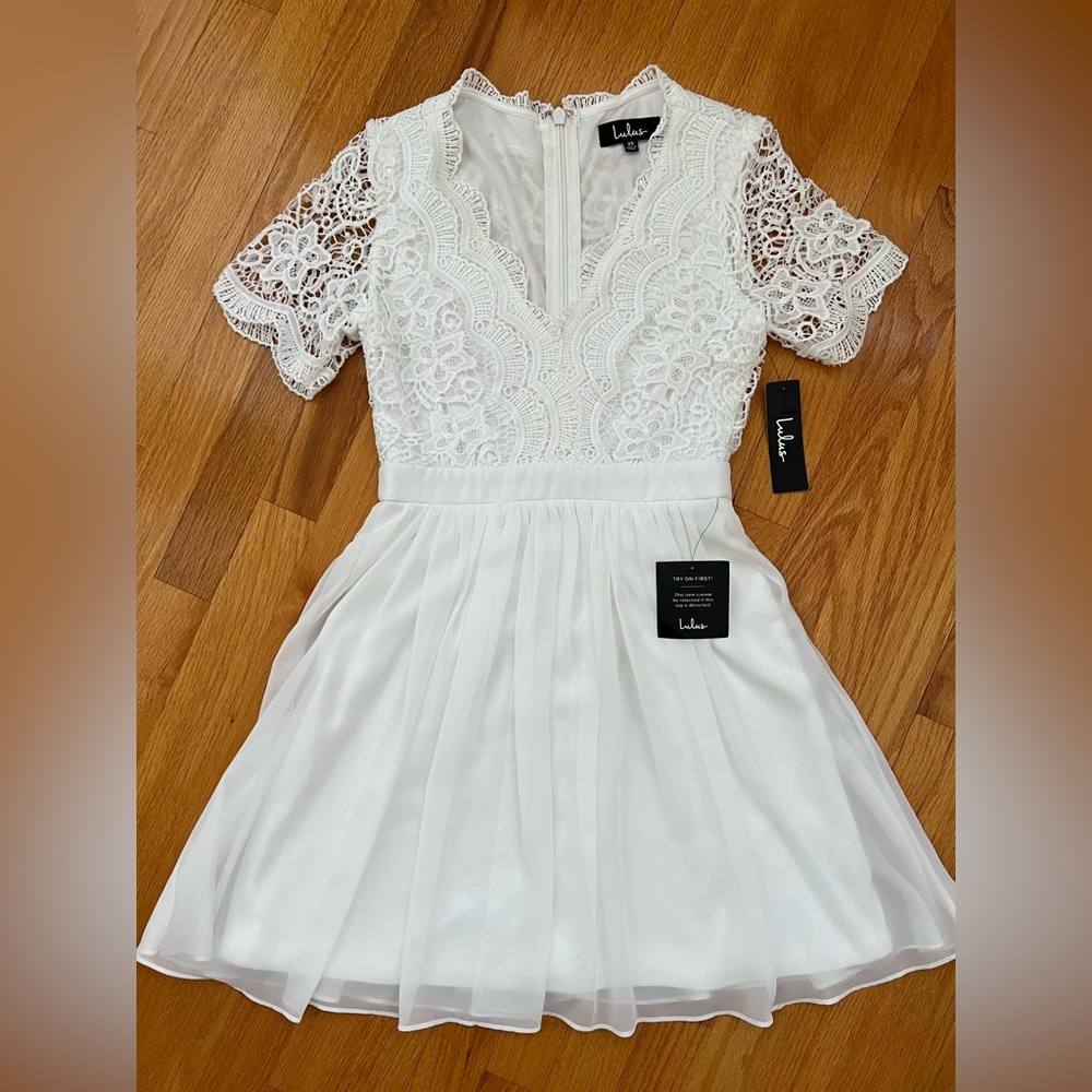 Lulu's Ivory Lace Mini Dress